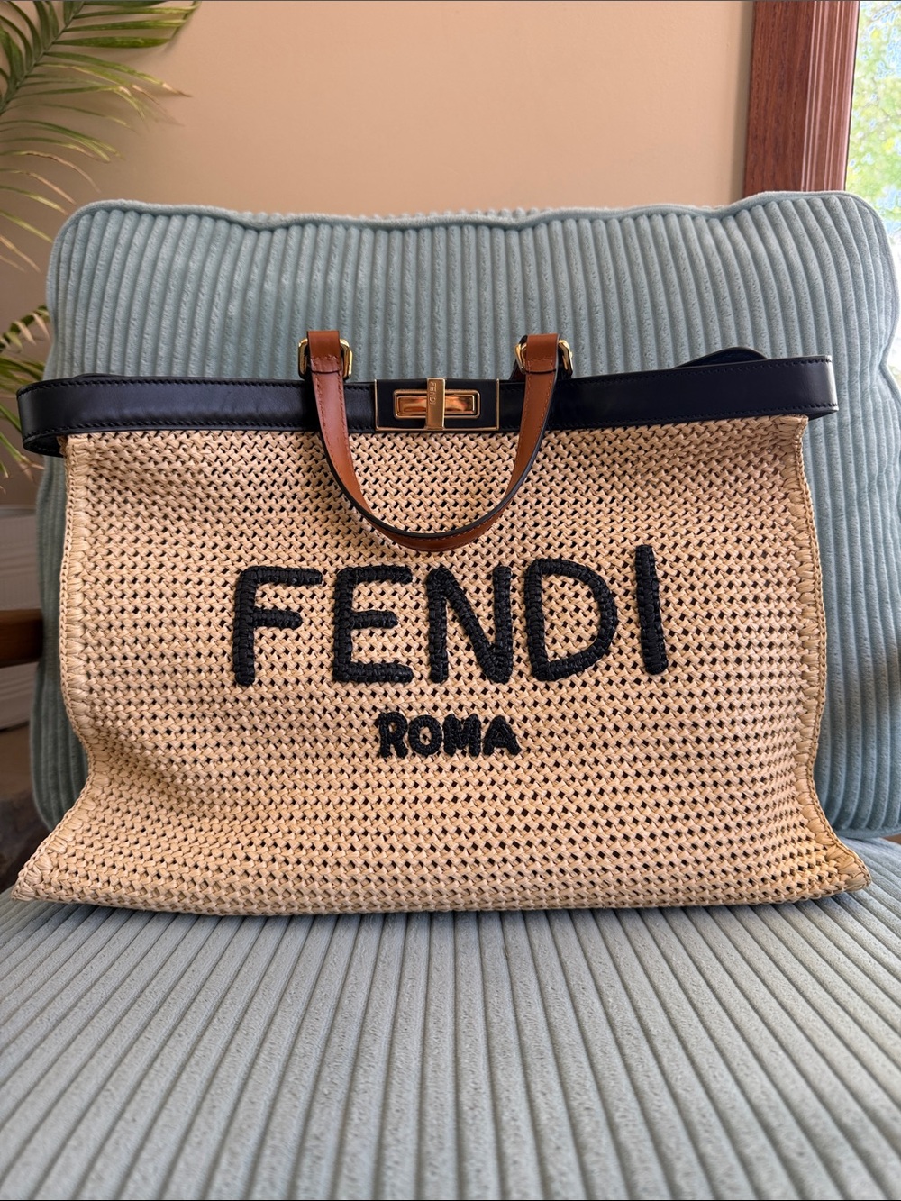 Fendi Peekaboo X-Tote - Beige Raffia - Medium - Picture 1 of 8